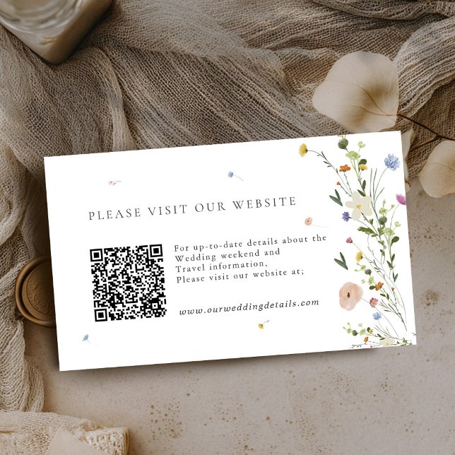 Färgämnet Vår Wildblomboho Bröllop QR Tilläggskort (Colorful Spring Wildflower boho Wedding Details QR code  Enclosure Card)