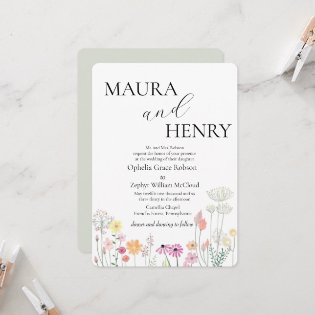 Färgämnet Vår Wildblomma bröllop Inbjudningar (Fram/Back In Situ)