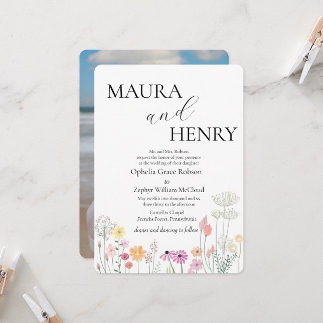 Färgämnet Vår Wildblomma bröllop Inbjudningar (Fram/Back In Situ)