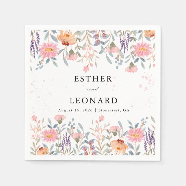 Färgämnet Vår Wildblomma Bröllop Pappersservett (Framsidan)