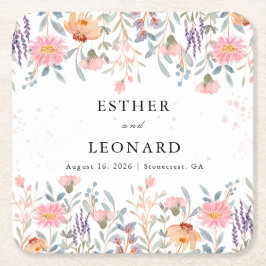 Färgämnet Vår Wildblomma Bröllop Underlägg Papper Kvadrat