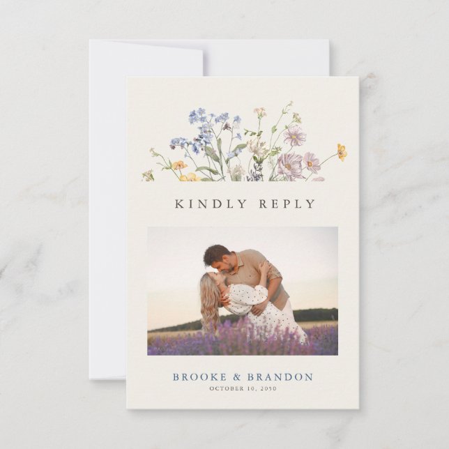 Färgämnet Vår Wildblomme Meadow Bröllop QR-kod OSA Kort (Framsida)