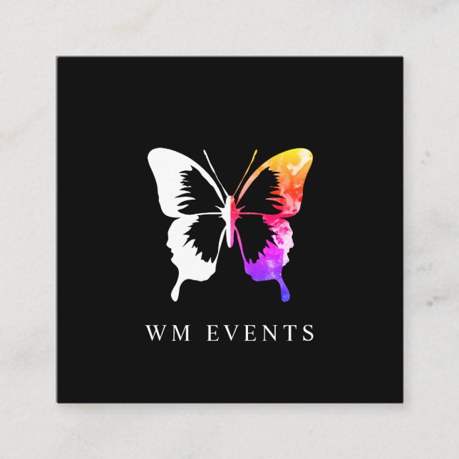 Färgämnet vattenfärg och vitt fjärilsmitt fyrkantigt visitkort (Framsida)
