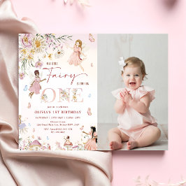 Färgämnet Wildblomma Fairy 1:a födelsedagsfoto Inbjudningar
