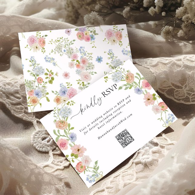Färgämnet Wildblomma QR-kod Bröllop OSA Kort (Skapare uppladdad)