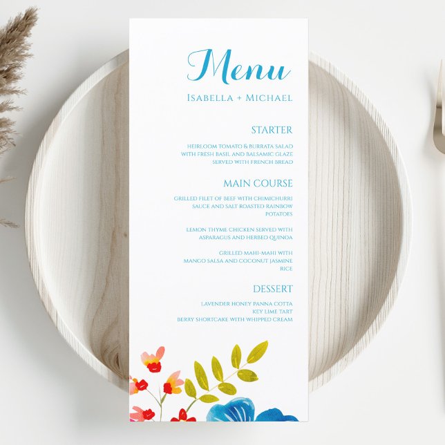 Färgämnet Wildblomma Watercolor Bröllop Menu Meny (Skapare uppladdad)