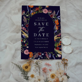 Färgämnet Wildblommor Navy Bröllop Spara Datumet