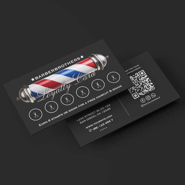 Fargångsax Classic Black 6 belöningar Lojalitetskort (Barber Pole Scissors Classic Black 6 Rewards Loyalty Card
)