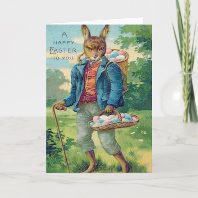 Färgat ägg för påskhare basket helgkort (Framsida)