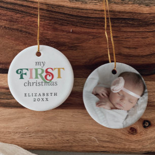 Färgat Baby Första julnyfödd Foto Julgransprydnad Keramik
