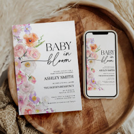 Färgat Baby i blobinbjudan | Sommarblommor Inbjudningar