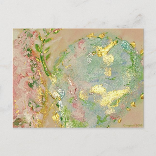 Färgat blek rosa, guld och blått vykort (Framsida)