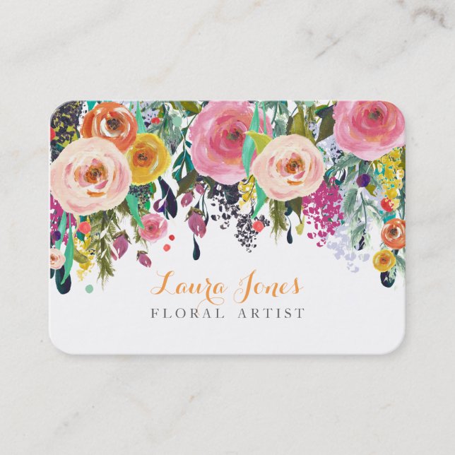 Färgat Blommigt Florist Add Own Logotyp Cards Visitkort (Framsida)