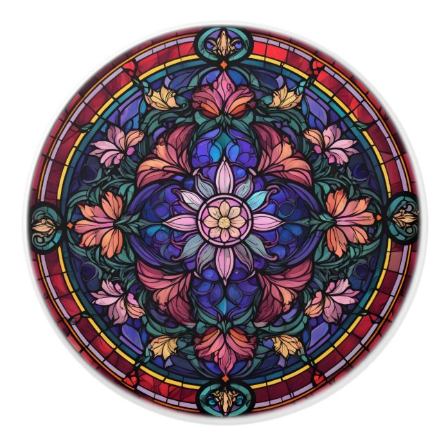 Färgat blomsterdesign i glasmosaik knopp (Framsidan)