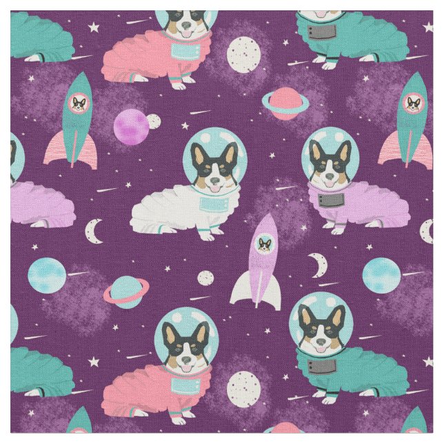 Färgat Corgi hundar lila space hund Tyg (Närbild)