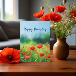 Färgat Fält med poppies-födelsedagskort Kort