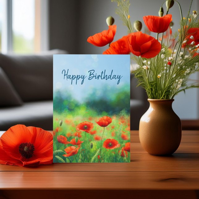 Färgat Fält med poppies-födelsedagskort Kort (Skapare uppladdad)