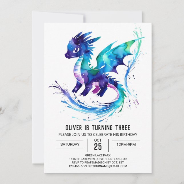 Färgat färgat drake Digital Boy Birthday Inbjudningar (Framsida)