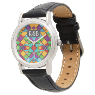 Färgat färgat glasskikt tillsätt initialer armbandsur