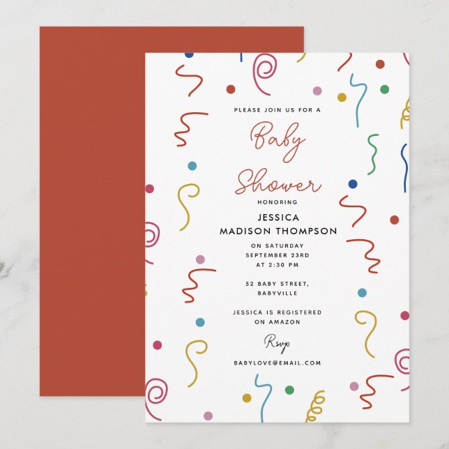 Färgat Festkonfetti Baby Shower Inbjudningar (Fram/baksida)