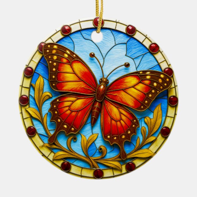 Färgat fönsterglas fjäril julgransprydnad keramik (Framsidan)