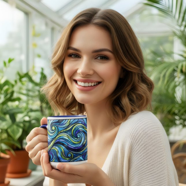 Färgat glas blå vågor kaffe  mugg (Skapare uppladdad)