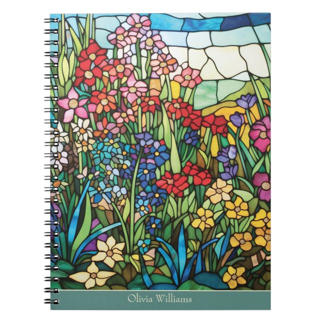 Färgat Glas Blommig Personlig Anteckningsbok (Framsidan)
