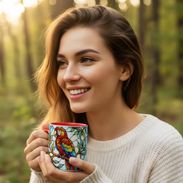 Färgat glas blomsterlig vacker papegoja kaffe  mugg (Skapare uppladdad)