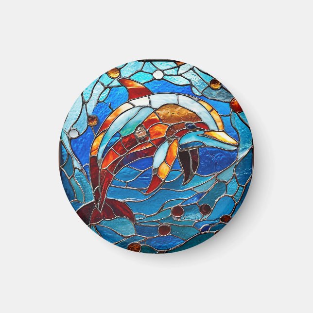 Färgat glas delfin magnet (Framsidan)