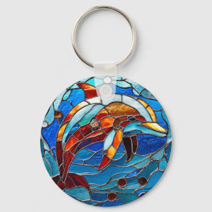 Färgat glas delfin nyckelring