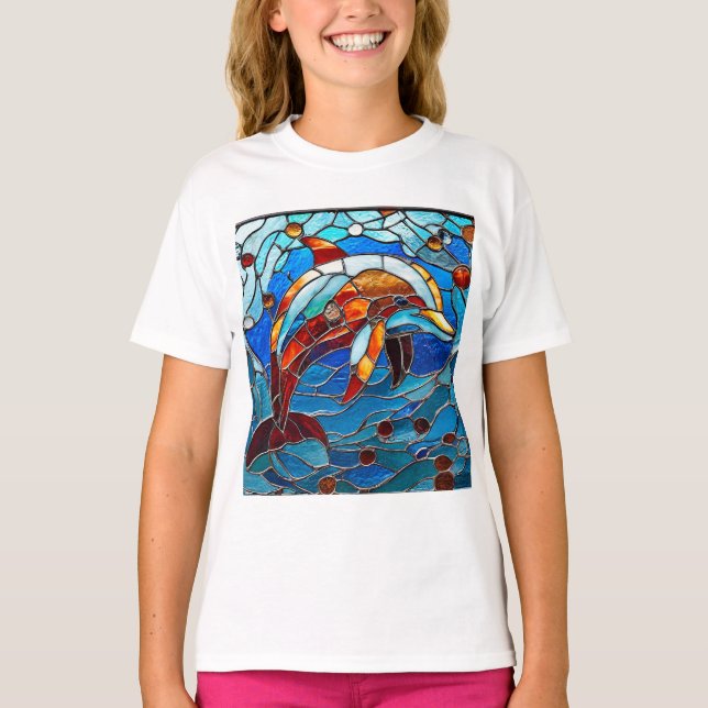 Färgat glas delfin t shirt (Framsida)