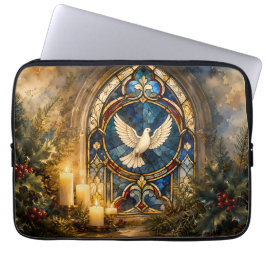 Färgat Glas Duv Julfönster Laptop Fodral