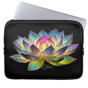Färgat glas Färgrik lotusblomma på svart Laptop Fodral