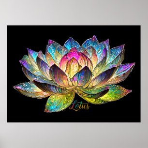 Färgat glas färgrik lotusblomma på svart poster