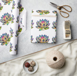 Färgat glas Färgrik lotusblomma på vit bakgrund Presentpapper