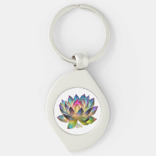 Färgat glas färgrik lotusblomma på vit bakgrund  swirl silverfärgad nyckelring