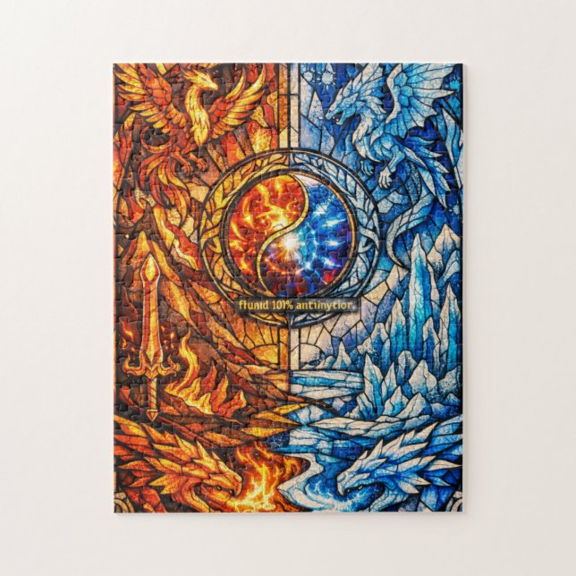 Färgat Glas Fenix Isdrake Pussel (Vertikal)