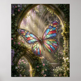 Färgat Glas Fjäril Blommar Poster