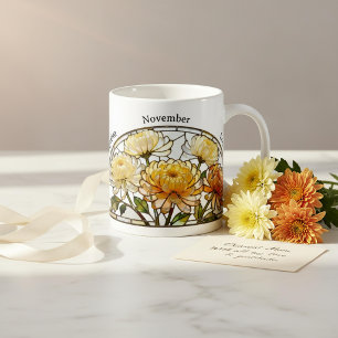 Färgat Glas Födelsblomma November Krysantemum Kaffemugg