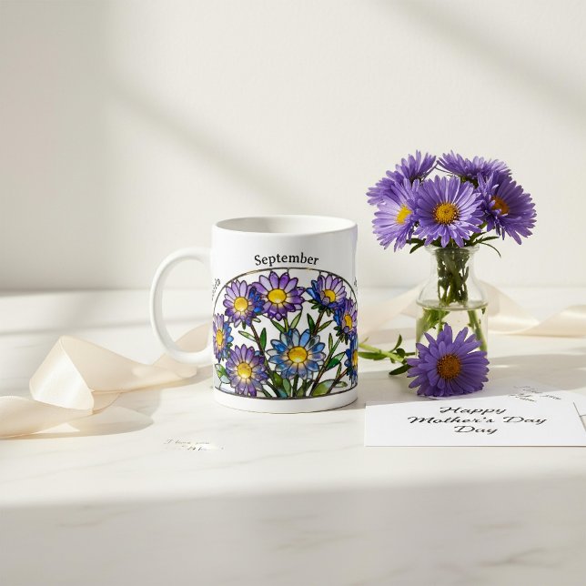 Färgat Glas Födelseblomma September Aster Namn Kaffemugg (Skapare uppladdad)