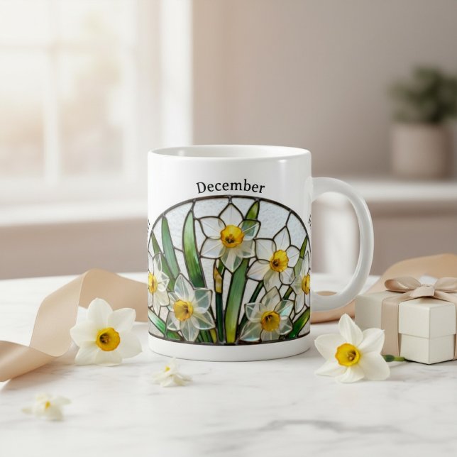 Färgat Glas Födelsedagsblomma December Narciss   Kaffemugg (Skapare uppladdad)
