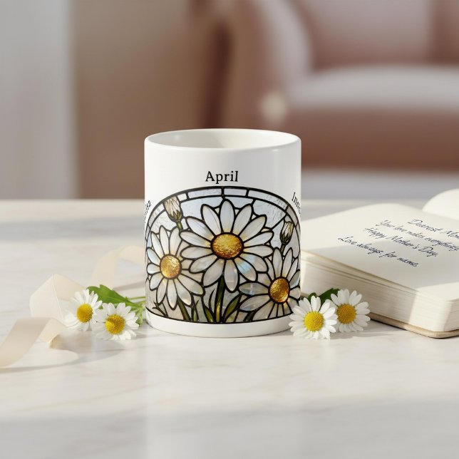Färgat Glas Födelsemblomma April Tusenskönas Namn Kaffemugg (Skapare uppladdad)