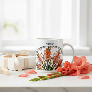 Färgat Glas Födelsemblomma Augusti Gladiolus Namn Kaffemugg