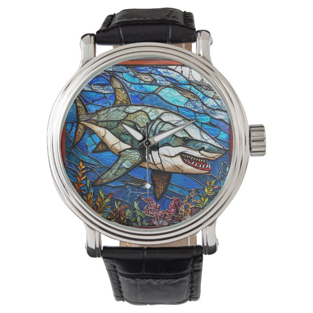 Färgat glas haj armbandsur (Framsida)