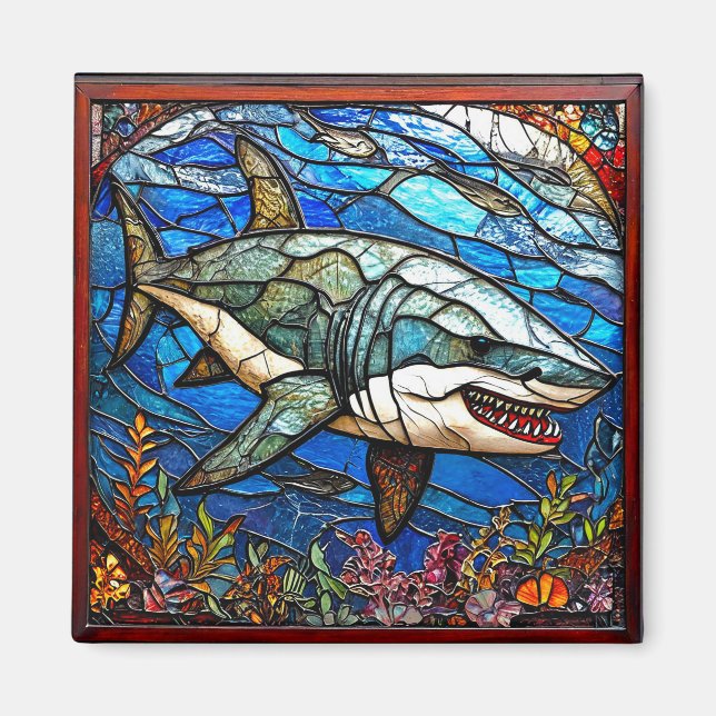Färgat glas haj magnet (Framsidan)