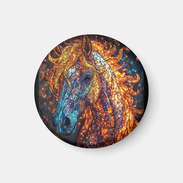 Färgat glas hästdesign magnet (Framsidan)