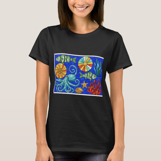 Färgat glas havsmosaik t shirt (Framsida)