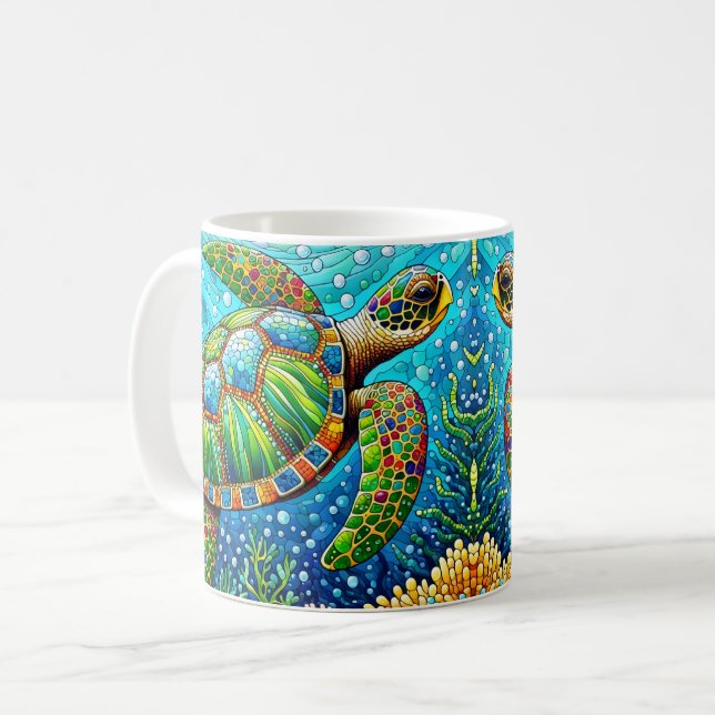 Färgat glas havssköldpadda kaffemugg (Framsida vänster)