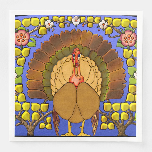 Färgat glas kalkon till Thanksgiving Pappersservett (Framsida)