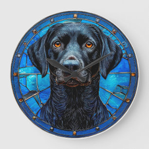 Färgat glas labrador stor klocka